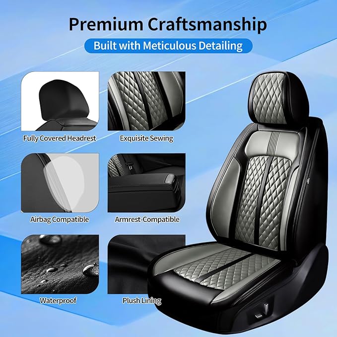 Fit CX-30 Car Seat Covers for Select Mazda CX30 2020-2025, Full Coverage Leather, Airbag Compatible, Luxury Waterproof All Weather Seat Protector, Full Set, Black+Gray