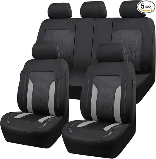CAR PASS 3D Air Mesh Car Seat Covers Full Set, Breathable Sporty Rear Bench with Zipper for Armrest Box Universal Fit 95% Automotive SUV,Truck,Sedan Interior Cute Women Airbag Compatible, Black Gray