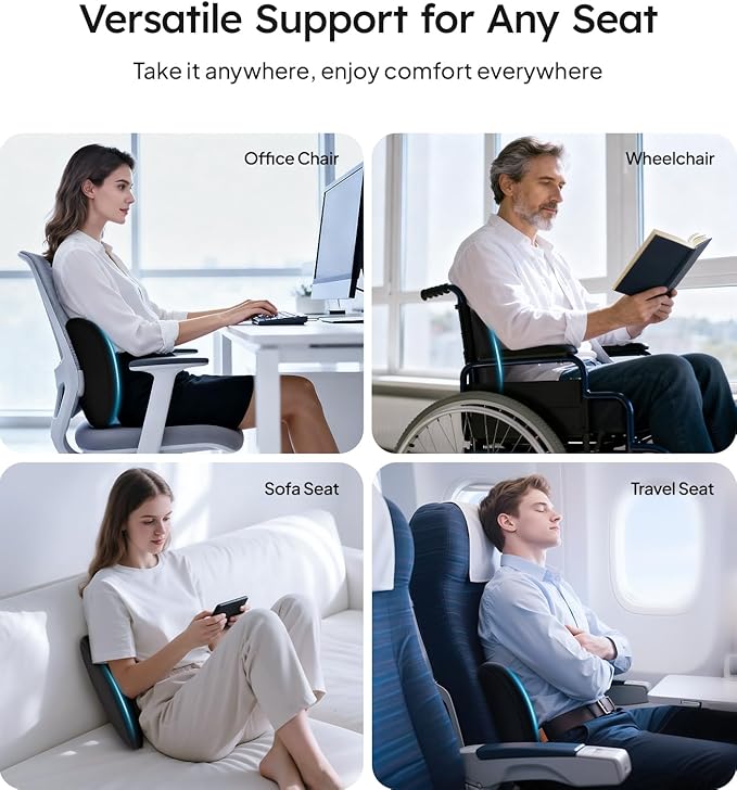 Wigoo 2026 Lumbar Support Pillow for Car [Ergonomic Design, Pressure Relief] Back Cushion for Driving Seat, Back Support Pillow for Car-Office Chair, Fits All Vehicles (Black 1-Pack)