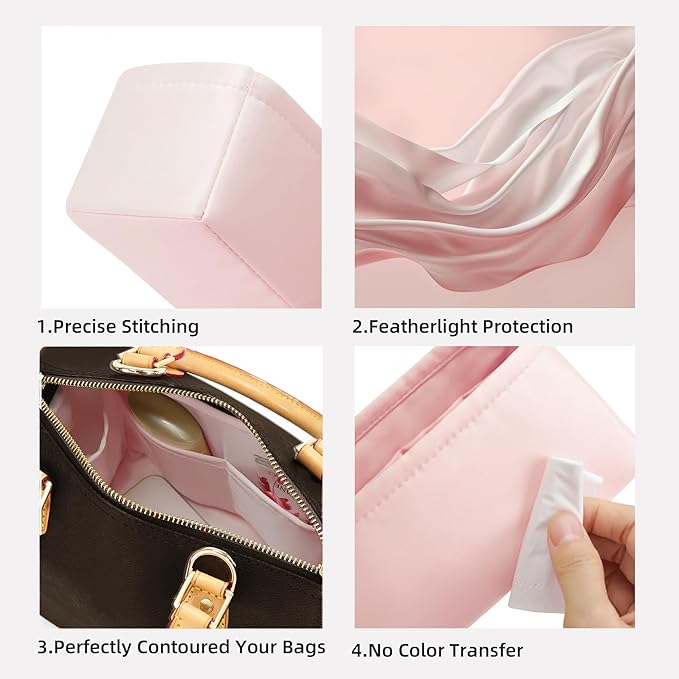 DGAZ Silk Purse Organizer Insert Fits LV Speedy 16/20/25/30/35/40/45 bags，Silky Smooth Bag Organizer，Luxury Handbag & Tote Shaper(Pink,SP40)