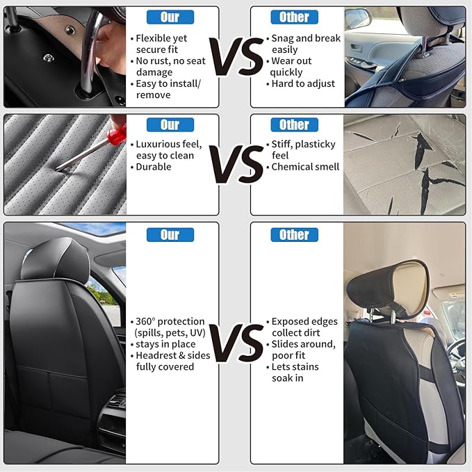 Front Seat Covers Fit for Toyota Corolla 2000-2026, Car Seat Covers Front Seats, Breathable Faux Leather Automotive Seat Covers Front Pair Anti-Slip Seat Cover(Black&Gray, Front)
