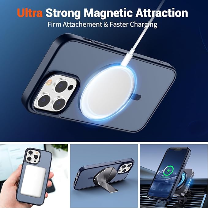 SUPFINE Magnetic for iPhone 13 Pro Max Case with Screen Protector (Compatible with MagSafe) (Military Grade Drop Protection) Translucent Matte Shockproof Phone Cover,Dark Blue