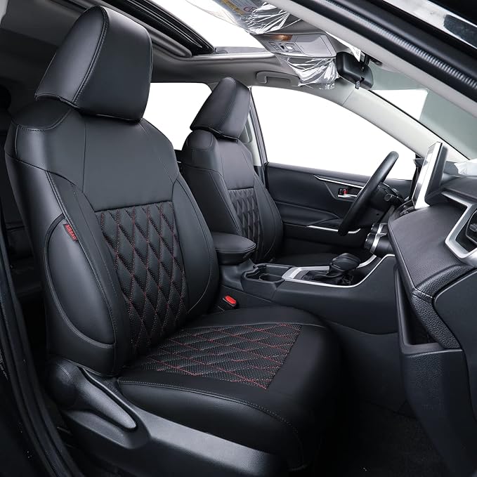 coverdream Custom Seat Covers Compatible with Select Toyota RAV4 Hybrid 2016 2017 2018 Models - Leatherette (Red/Black,Full Set)
