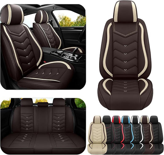 Car Seat Covers for KIA Sedona 2003-2021, Premium Nappa Leather Car Seat Cover, Stylish Sport Seat Covers， Automobile Seat Cover Sets.(Standard 5 Seats/Coffee Color)