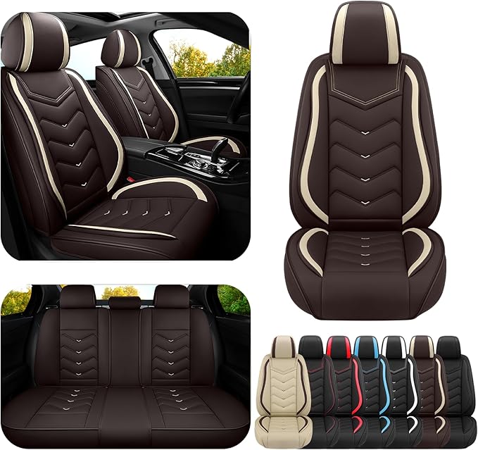 Car Seat Covers for Mitsubishi Outlander 2003-2025, Premium Nappa Leather Car Seat Cover, Stylish Sport Seat Covers， Automobile Seat Cover Sets.(Standard 5 Seats/Coffee Color)