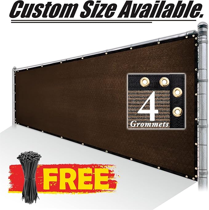 Royal Shade Custom Size 6' x 55' Brown Fence Privacy Screen Windscreen Cover Netting Mesh Fabric Cloth - Cable Zip Ties Included (We Make Custom Size)