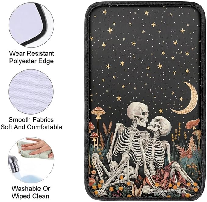 Suobstales Skull Mushroom Moon Star Print Car Armrest Pad Soft Center Console Arm Rest Protector Cover Universal Car Interior Accessories Decoration