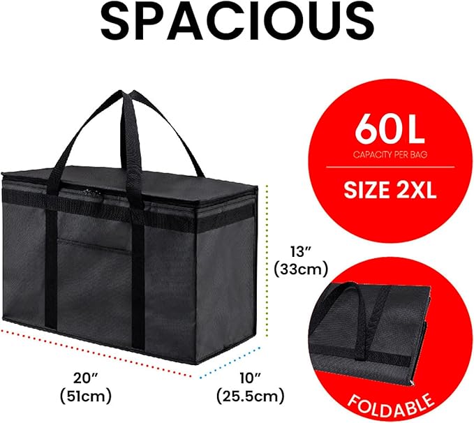NZ home Insulated Bags for Food Delivery (2XL) Grocery Shopping Cooler Bag, Pizza Delivery, Hot & Cold Catering Tote, Reusable, Foldable & Heavy Duty (Orange)