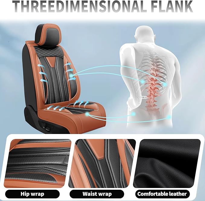 Fit Murano Car Seat Covers Compatible with Nissan Murano 2004-2025 2026 - Full Set Premium Leather， Waterproof Breathable， All-Weather Seat Cushion Protecto&Airbag Compatible（Brown & Black
