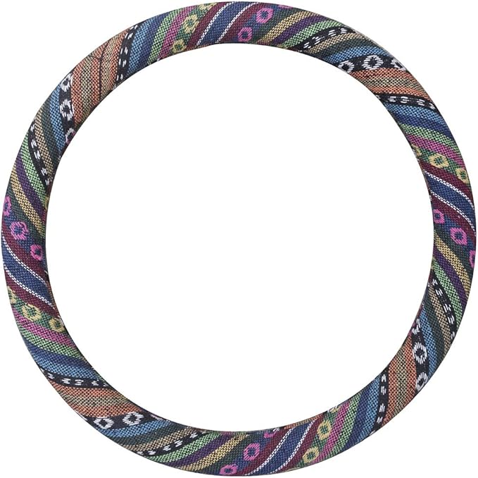 Medium Ethnic Style Coarse Flax Cloth Automotive Steering Wheel Cover Anti Slip and Sweat Absorption Auto Car Wrap Cover (14.5''-15'',C)