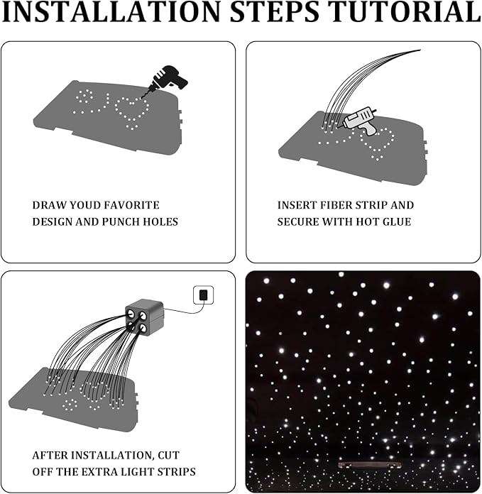 36W 4-Color RGBW Car Starlight Headliner Kit, 1200pcs0.03in13.1ft, Twinkle & Sound Activate 4-Port Fiber Optic Light Engine with Bluetooth APP&Remote Control, Star Lights for Car and Home
