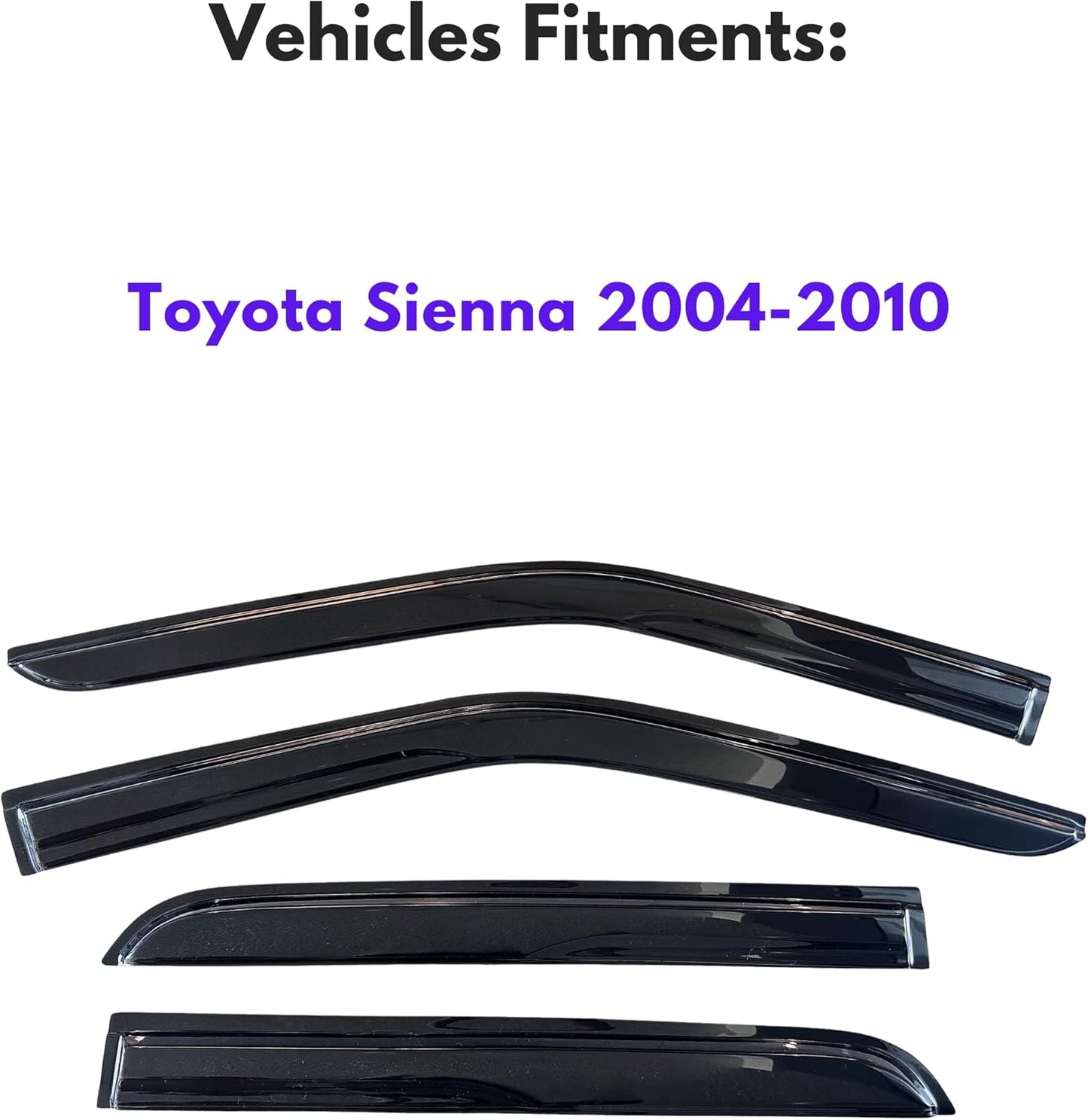 KPY Window Visor Compatible with Toyota Sienna 2004-2010, 4PC Rain Guard Side Window Vent Deflectors Tape-On Mugen Style, 2004 2005 2006 2007 2008 2009 2010