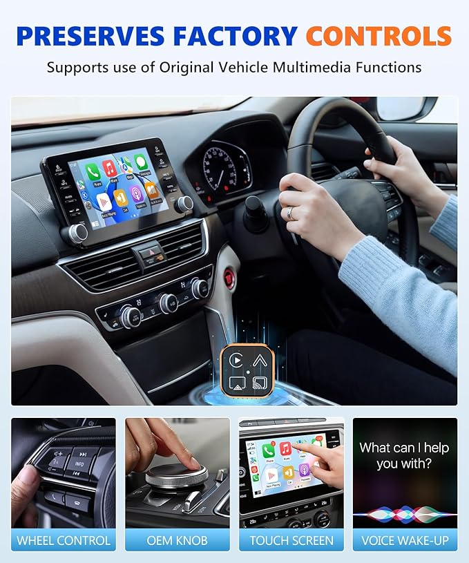 4-in-1 Mini Wireless CarPlay & Android Auto Adapter Support AirPlay/MirrorLink, Convert Wired to Wireless, Auto-Connect for Daily Commute, 5.8GHz Stable Connection, Plug & Play Dongle, Orange