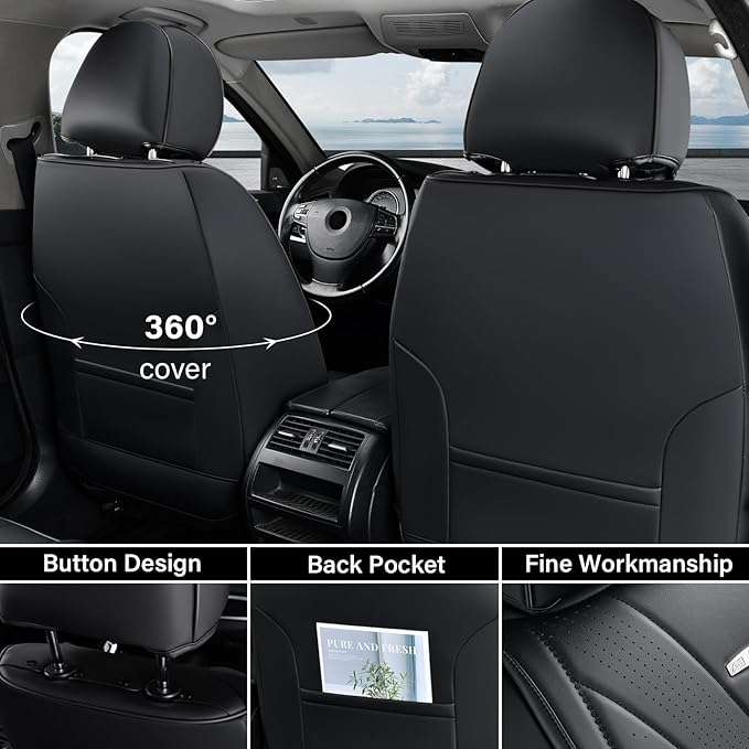 Coverado Front Seat Covers, 2 PCS Leather Seat Cover, Black Seat Cover for Cars, Waterproof Car Seat Cover, Car Seat Protector, Driver Seat Covers Seat Cushion Universal Fit for Most Vehicles (Black)