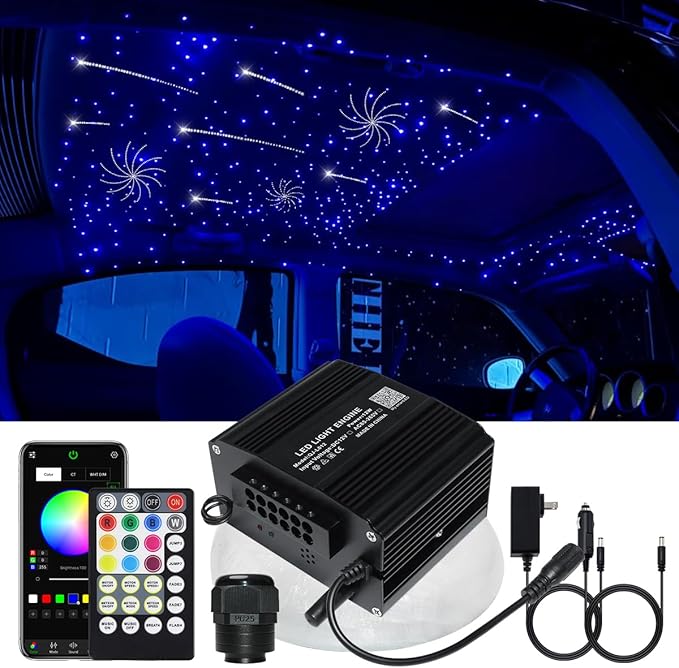 AZIMOM 2-in-1 Twinkle Meteor Fiber Optic Starlight Headliner 550pcs 0.03in 13.1ft Twinkle Stars+240pcs Shooting Star Sound Mode APP& Remote Control Starlight Meteor Kits for Car Home Ceiling