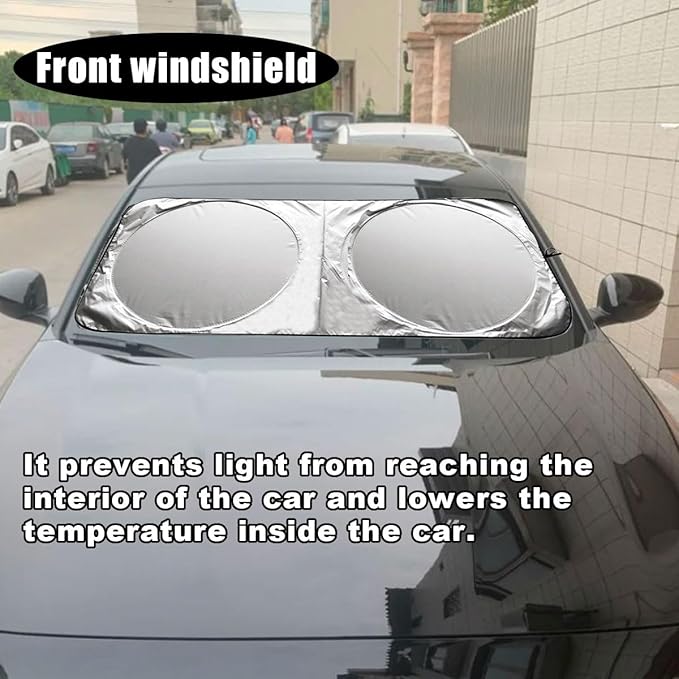 Car Windshield Sun Shade, Cool Reflective Sun Blocker, Foldable Car Front Window Covers, Sun Protection Automotive Glass Shade for Comfortable Driving for Universal Car SUV Truck (64.96 x 35.43'')