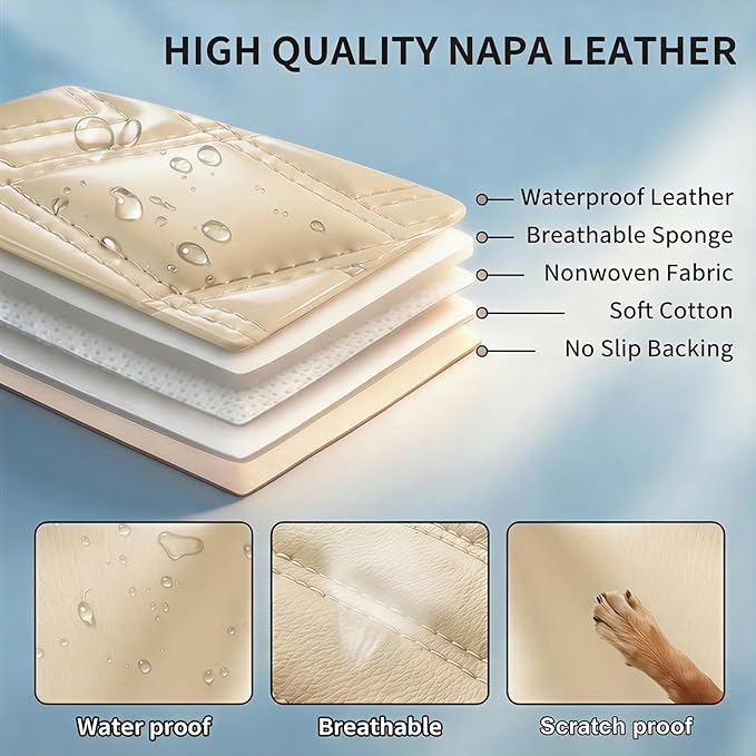 Fit for Santa Cruz Seat Covers Compatible with Hyundai Santa Cruz 2022-2026 - Waterproof Breathable Leather Automotive Seat Cushions Protector,Airbag Compatible,Full Set 5 Seats(Beige)