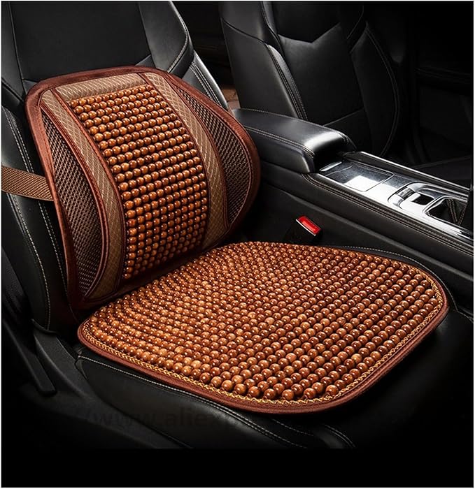 Car Seat Chair Back Cushion for Tesla Model 3 EV Sedan 2025, Wooden Beads Ventilate Mesh Lumbar Brace Strong Durable Relieve Fatigue Summer Interior Accessories,C-Backrest