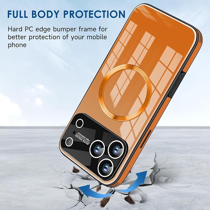 Guppy Compatible with iPhone 17 Pro Magnetic Case, with Full Camera Lens Protector [Compatible with MagSafe] Scratch Resistant Gradient Glass Back Cover Phone Case-Orange
