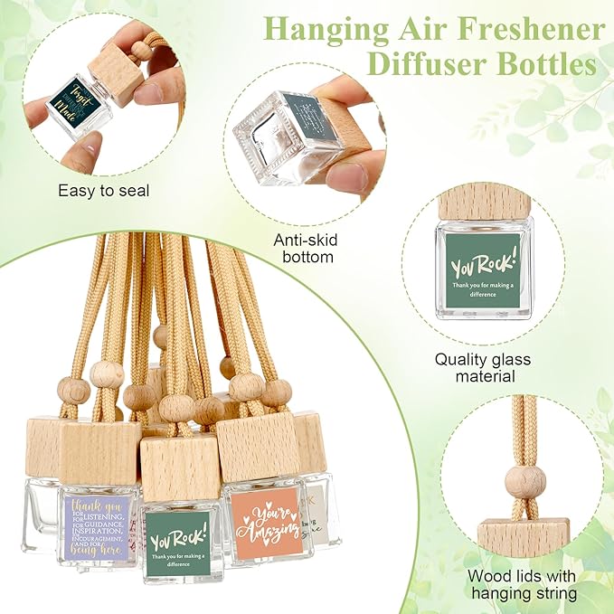 Havawish 20 Pcs Appreciation Gift Bulk for Teachers Empty Glass Essential Oil Diffuser Car Air Freshener Diffuser for Employee Staff Teachers Hanging Ornament Inspirational Team Thank You Gift