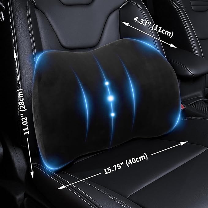 Lumbar Support Pillow for Car, Memory Foam Back Support Lumbar Pillow for Car, Gaming, Office Chair, Ergonomic for Lower Back Pain Relief, Comfortable and Soft Fabric, Black