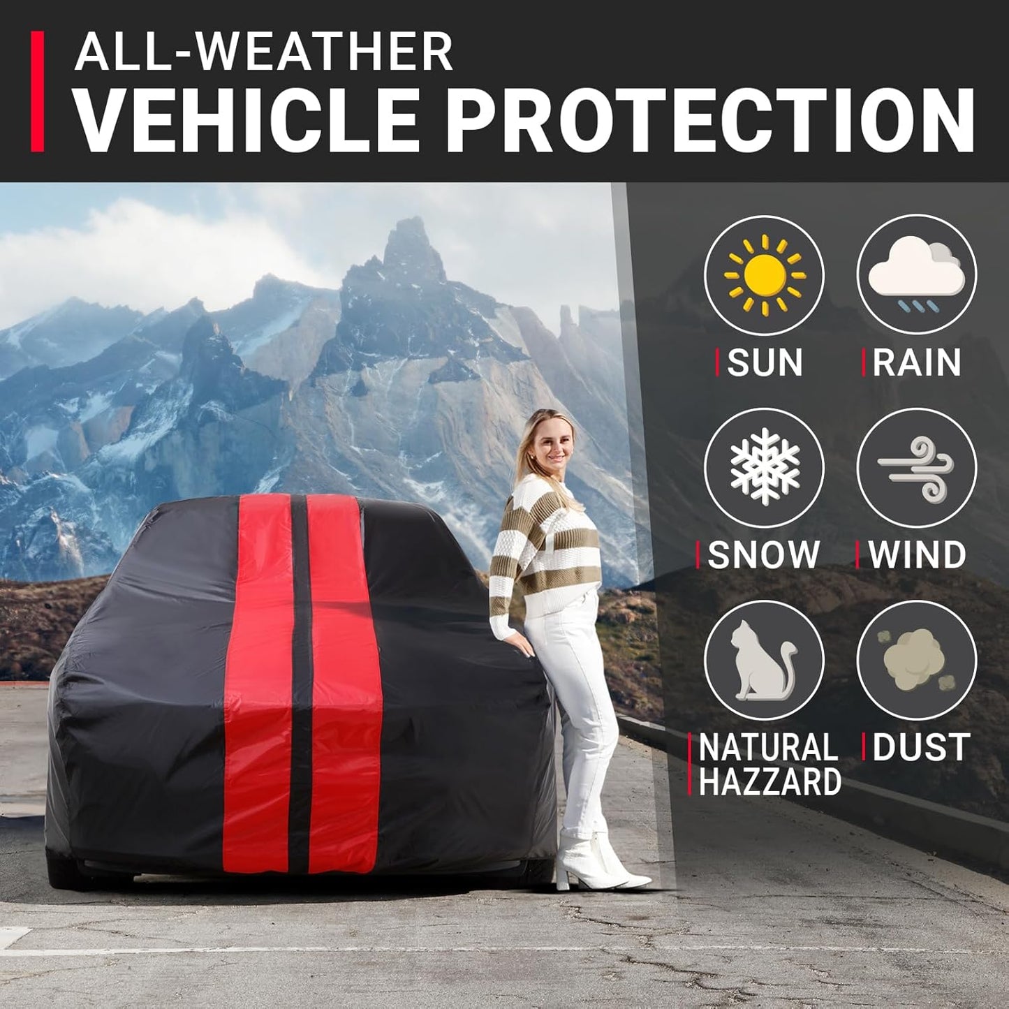 iCarCover Custom Car Cover for Buick Regal (1978-1987) Waterproof All-Weather Rain Snow UV Sun Protector Full Exterior Indoor Outdoor Car Cover (Stripe - Black/Red)