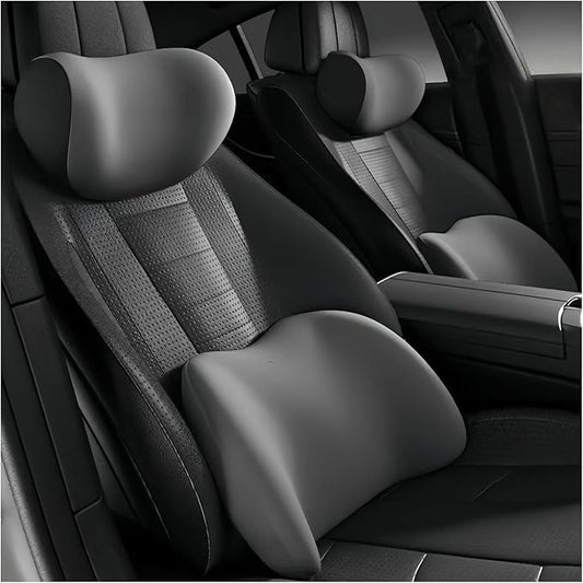 Car Lumbar Support Pillow and Car Neck Pillow Kit for Mitsubishi Eclipse 2000-2008 2009 2010 2011, Car Seat Neck Back Rest Pillows, Ergonomic Car Seat Headrest & Lumbar Cushion,B Grey