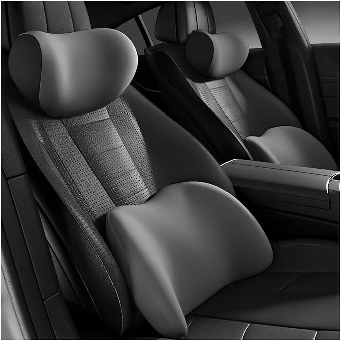 Car Lumbar Support Pillow and Car Neck Pillow Kit for Mitsubishi Mirage 2014-2020 2021 2022 2023 2024 2025 2026, Car Seat Neck Back Rest Pillows, Ergonomic Car Seat Headrest & Lumbar Cushion