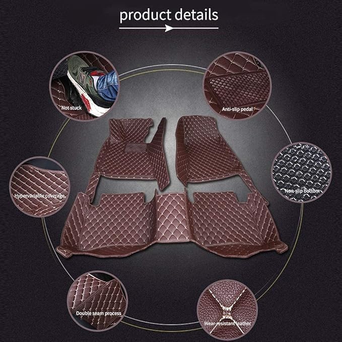 Custom Car Floor Mats for 96% Sedan SUV Sports Car Protection Full Coverage Pads Anti-Slip Leather Floor Lining All Weather Car Floor Mats (Wine red)