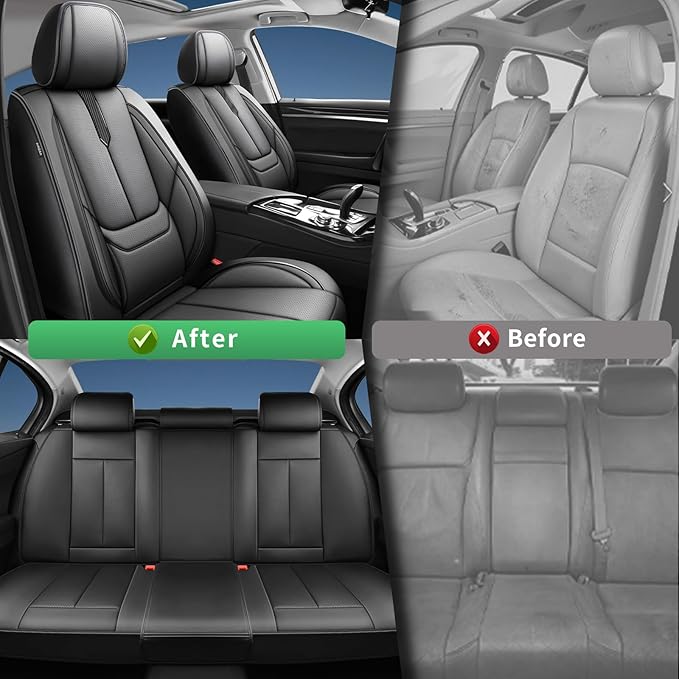 Fit Accent Car Seat Covers for Hyundai Accent 2006-2025 2026 -Upgraded Premium Waterproof & Breathable Leather,Airbag Compatible,All-Weather Seat Cushion Protector,Full Set,Black