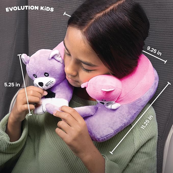 Cabeau Airplane Travel Pillow for Kids – Evolution Kids – Neck Support for Sleeping on Airplanes, Trains, and Cars – Cute, Cozy, and Cuddly Animal Pal for On-The-Go Journeys (Puppies)