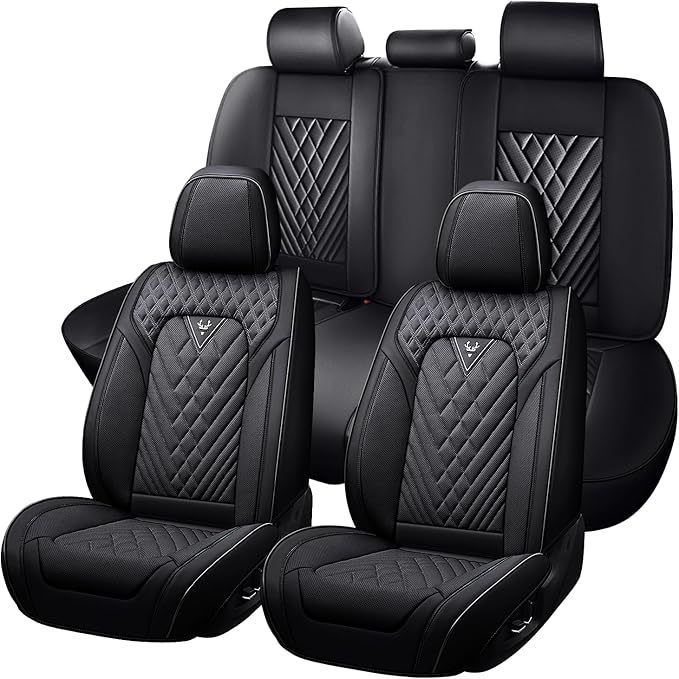 Truck Seat Covers for Ford F150 2009-2026, Waterproof Premium Leather Full Coverage Car Seat Cover, Muscle Sport Style Auto Interior Seat Cover Sets (Full Set/Black)