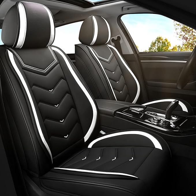 Car Seat Covers for VW Eos 2007-2016, Premium Nappa Leather Car Seat Cover, Stylish Sport Seat Covers， Automobile Seat Cover Sets.(Standard 2 Seats/Black White)