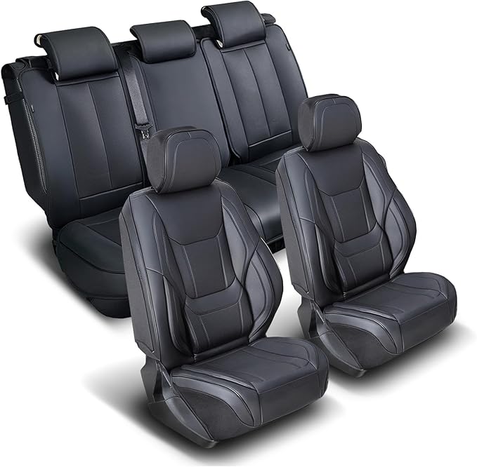 Coverland Custom Fit Car Seat Covers for SUV Compatible with [Kia Sportage, Sportage Hybrid] Premium Car Seat Cover Water Resistant Leather Non-Slip Interior Protector [Full set Black -Size Chart X75]