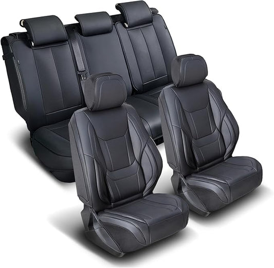 Coverland Custom Fit Car Seat Covers for Car Compatible with [Civic, Elantra, Cadenza, V50] Premium Car Seat Cover Water Resistant Leather Non-Slip Interior Protector [Full Set Black- Size Chart X57]
