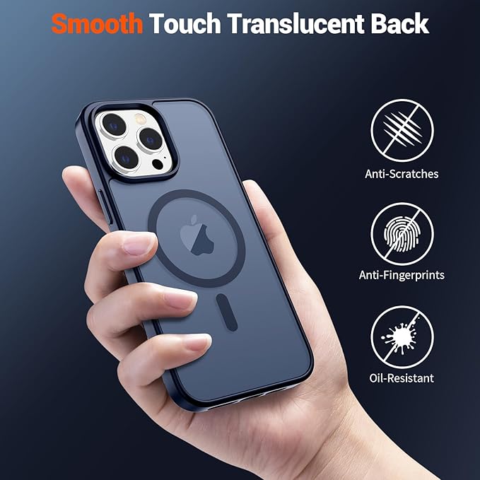 SUPFINE Magnetic for iPhone 14 Pro Max Case with Screen Protector (Compatible with MagSafe) (Military Grade Drop Protection) Translucent Matte Shockproof Phone Cover,Dark Blue