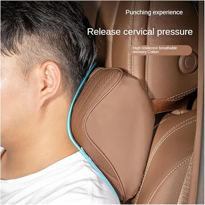 Car Pillow Car Headrest Pillow Set Sewing Leather Lumbar Waist Support Memory Foam Fit for Seat Neck Protctive Cushion Accessories Car Neck Pillow(H)