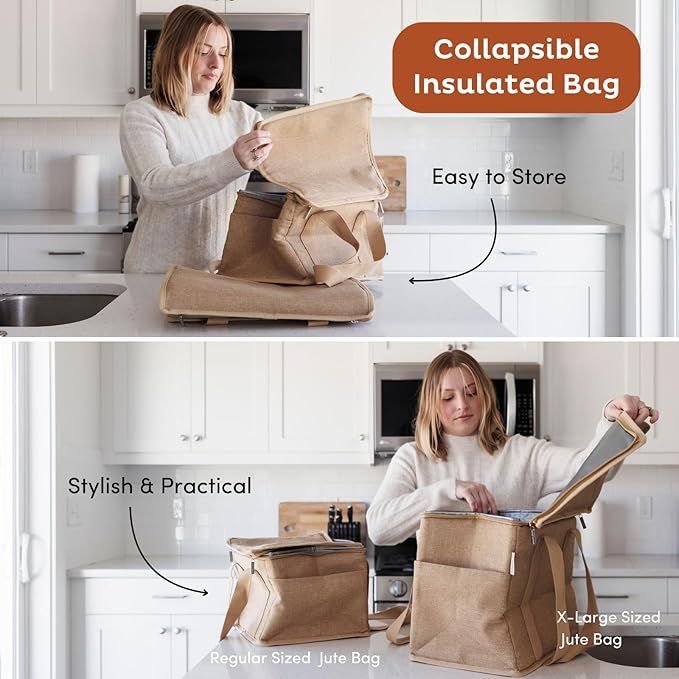 Nook Theory Reusable Insulated Grocery Bag - Leak Proof, X Large Cooler Bag - Insulated Shopping Bags for Groceries - Travel Cooler Bag for Frozen and Hot Food with Zippered Top (Ocean)