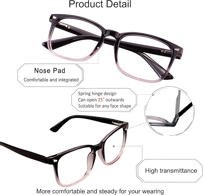 YEIN Bifocal Reading Glasses with Blue Light Blocking Lenses, Bifocal Reader for Women and Men, Vintage Square frame with Spring Hinge (+0.00/+2.00 magnification)