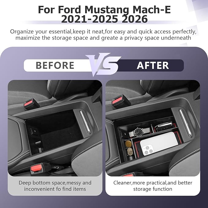 LUWU 2024 Mustang Mach E Center Console Organizer for 2021-2024 Ford Mustang Mach E Select/Premium/GT Accessories Armrest Console Storage Box Glove Organizer Tray ABS Material (Red)