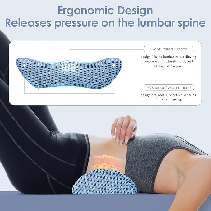 Lumbar Support Pillow, Memory Foam Lumbar Pillow for Lower Back Pain Relief, Back Support Pillow for Office Chair, Car Seat - Blue