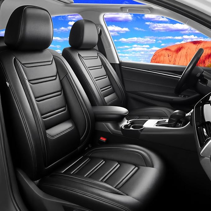 Fit CX-50 Car Seat Covers (Front Pair) for Select Mazda CX50 2023-2026, Premium Full Coverage Leather, Airbag Compatible, Waterproof All Weather Breathable Seat Cushion Protector, Black