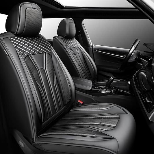 Fit Kona Car Seat Covers for Select Hyundai Kona 2018-2025 2026. Premium Leather, Waterproof， Breathable, Scratch-Resistant & All-Weather Seat Cushion Protector (Front Pair, All Black)