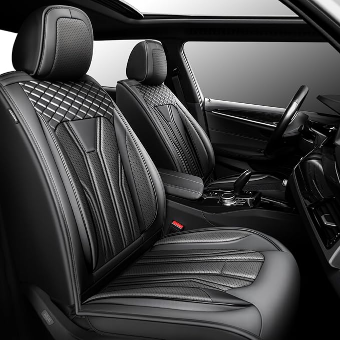 Fit Rogue Car Seat Covers Compatible with Nissan Rogue 2011-2025 2026 - Premium Leather， Waterproof Breathable， All-Weather Seat Cushion Protecto&Airbag Compatible (2 Front Seat All Black)