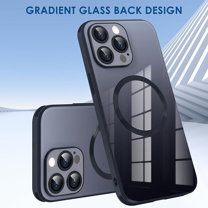 Guppy Compatible with iPhone 13 Pro with MagSafe Case, Magnetic Gradient Case with MagSafe Charging, Gradient Glass Back Cover with Lens Film-Black