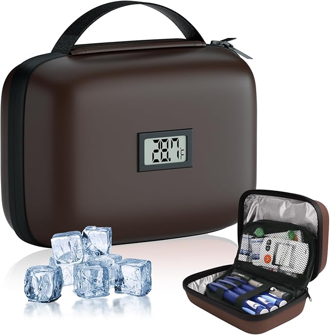 Insulin Cooler Travel Case with Temperature Display, TSA Approved Diabetic Cooling Bag for Insulin Pens and Supplies, Refrigerated Medicine Organizer with 2 Ice Packs
