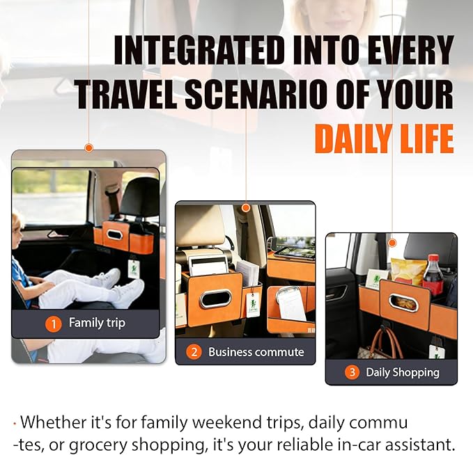 Car Backseat Organizer Multifunction Storage Box Vehicle Seat Accessories Cup Tissue Trash Hooks Phone Snack Drink Handbag Leather Interior Utility Portable Durable Easy Installation Secure(Beige)