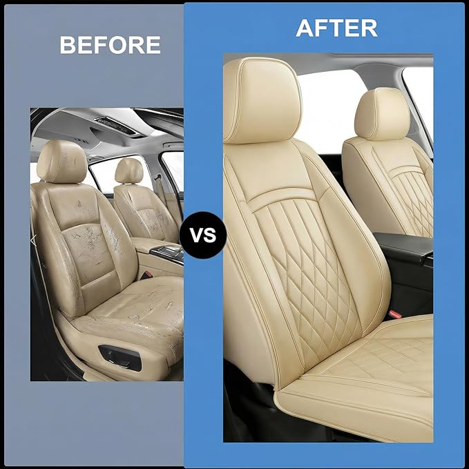 Fit TL Car Seat Covers for Acura TL 2004-2014 - Premium Leather, Waterproof, All-Weather, Airbag Compatible, Anti-Slip, Breathable, Easy Install, Seat Protectors, Full Set, Beige