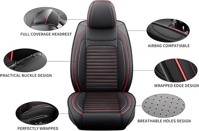 Front Seat Covers Fit for Toyota RAV4 Hybrid 2016-2026, Car Seat Covers Front Seats, Breathable Faux Leather Automotive Seat Covers Front Pair Anti-Slip Seat Cover(Black&Red, Front)