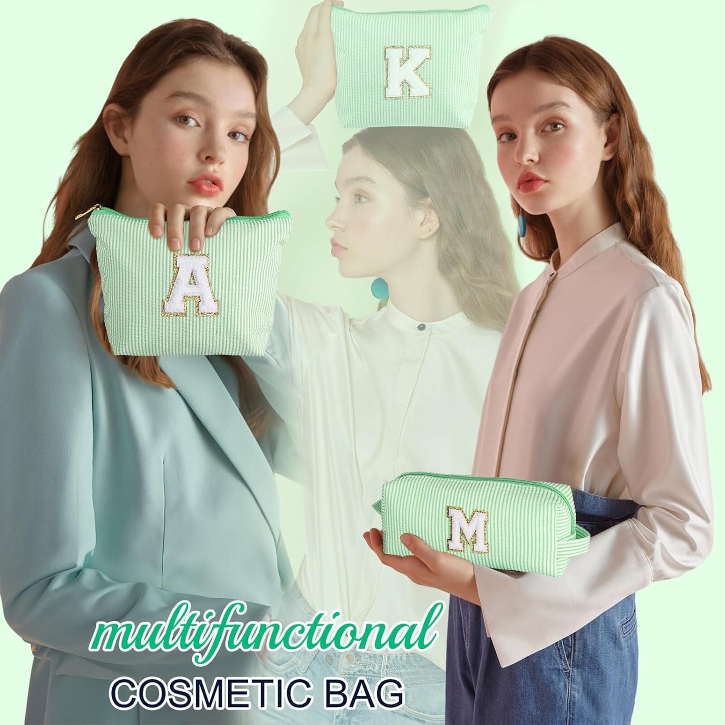 YOOLIFE Travel Makeup Bag Cosmetic Bag - Make Up Bag with Makeup Brush Bag Monogram Makeup Pouch Bag 2 Pieces Cute Makeup Bag Personalized Gifts Best Friend Birthday Gifts for Women Letter Y